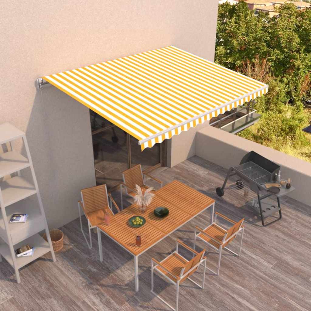 vidaXL Manual Retractable Awning 450x350 cm Yellow and White 1