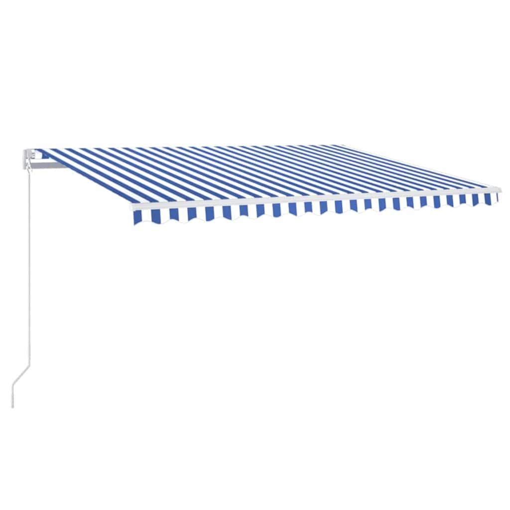 Manual Retractable Awning with LED with white frame Drop 350 cm Blue and white