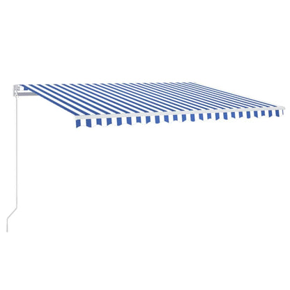 Manual Retractable Awning with LED with white frame Drop 350 cm Blue and white