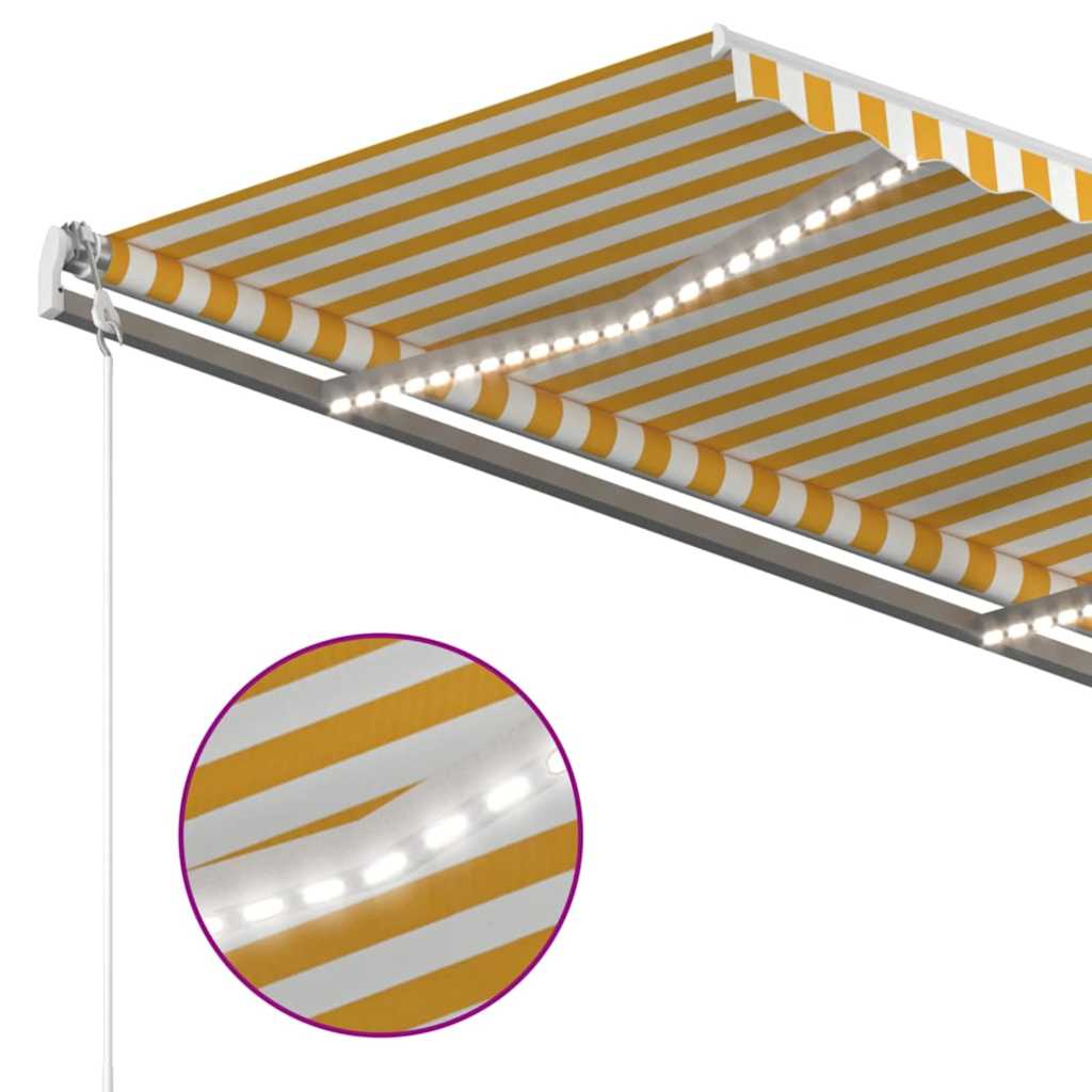 vidaXL Manual Retractable Awning with LED 450x350 cm Yellow and White 4