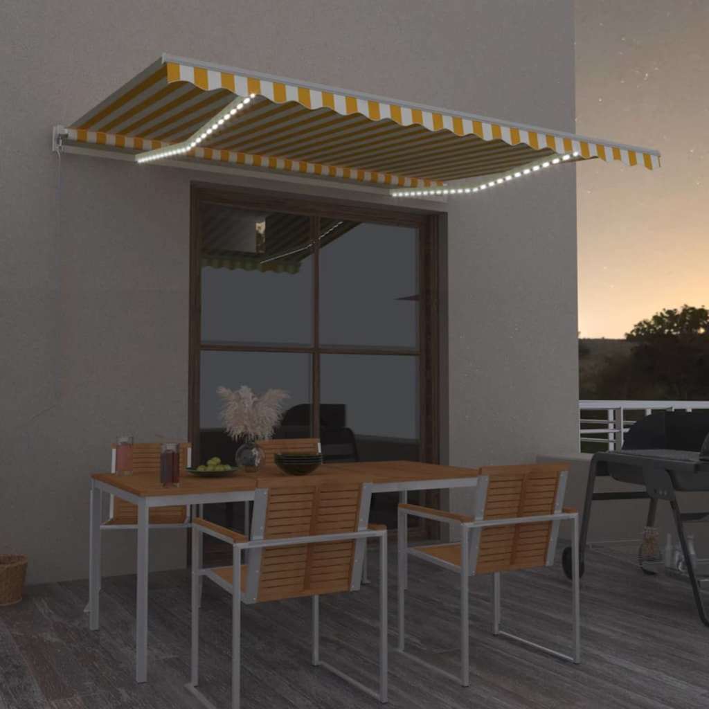 vidaXL Manual Retractable Awning with LED 450x350 cm Yellow and White 1