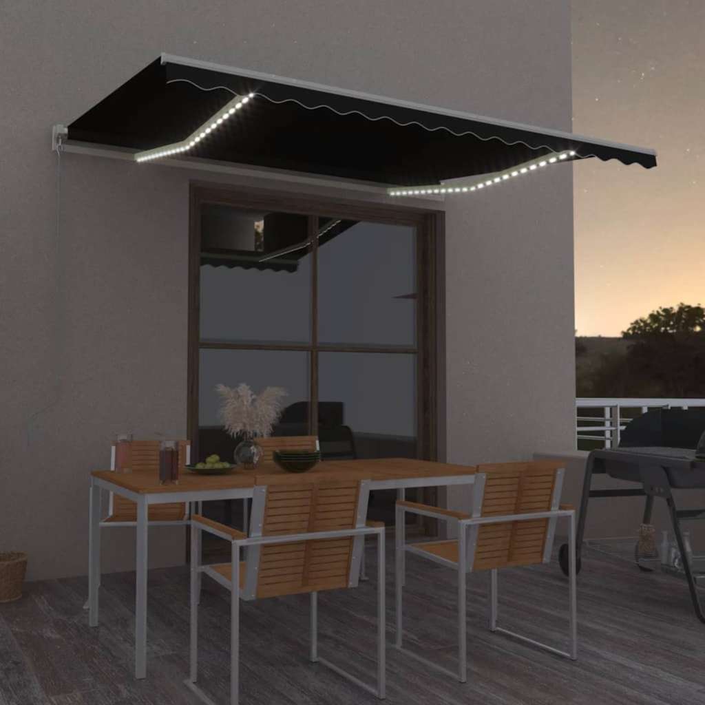 vidaXL Manual Retractable Awning with LED 450x350 cm Anthracite 1