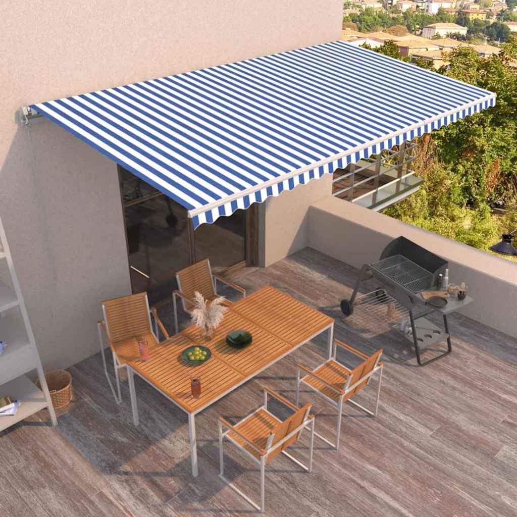 Manual Retractable Awning 600x350 cm with White Frame Blue and white