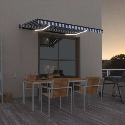 Manual Retractable Awning with LED Drop 300 cm Blue and white 400 cm