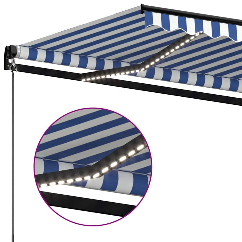 vidaXL Manual Retractable Awning with LED 600x300 cm Blue and White 5