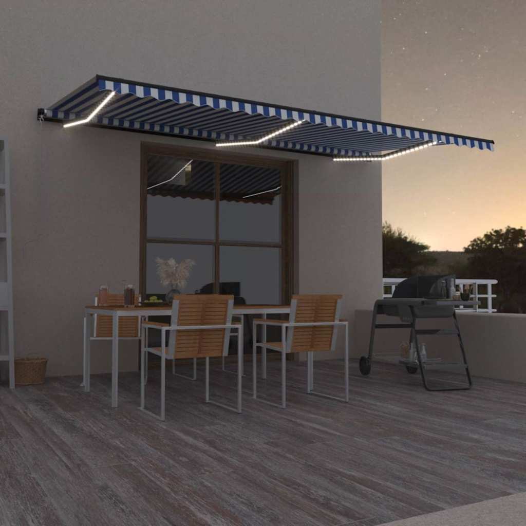 vidaXL Manual Retractable Awning with LED 600x300 cm Blue and White 1