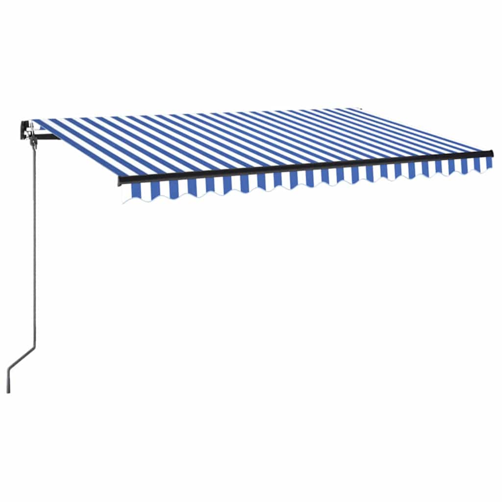 Manual Awning 4 x 3.5 m 100% Polyester Drop 350 cm Blue and white 400 cm