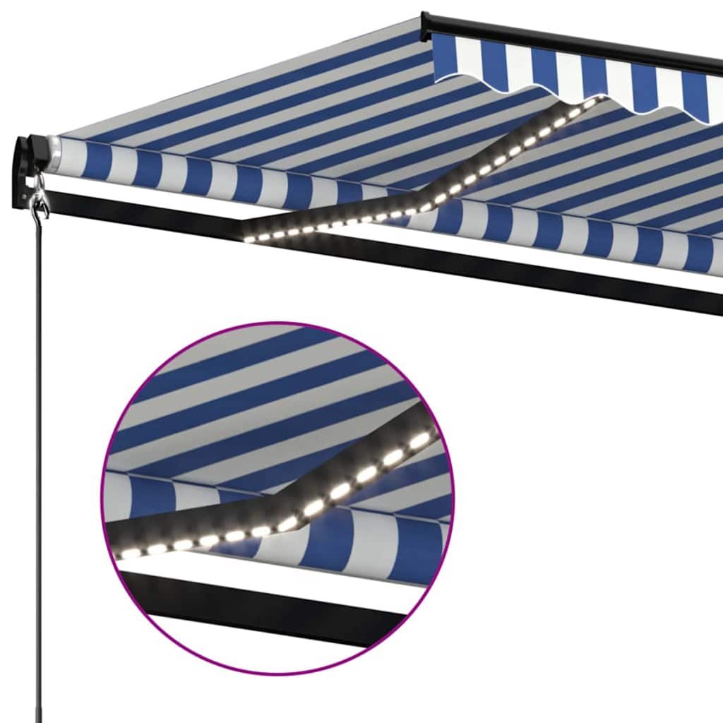 vidaXL Manual Retractable Awning with LED 400x350 cm Blue and White 4