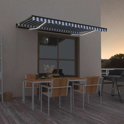 vidaXL Manual Retractable Awning with LED 400x350 cm Blue and White 1