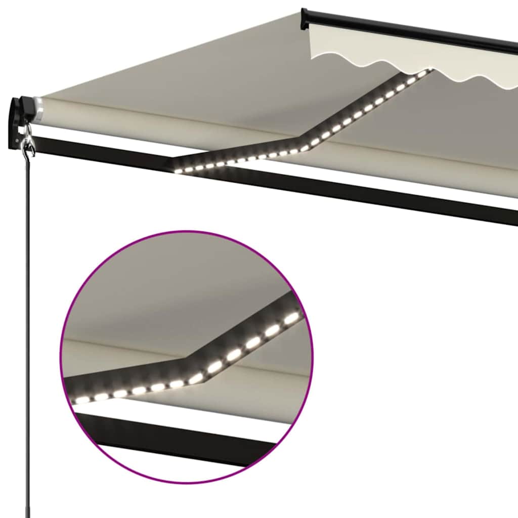 vidaXL Manual Retractable Awning with LED 400x350 cm Cream 4
