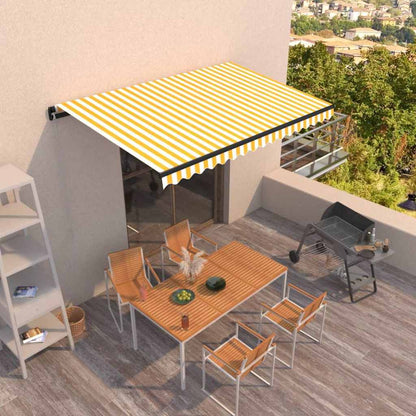 Manual Awning 4 x 3.5 m 100% Polyester Drop 350 cm Yellow and white 450 cm