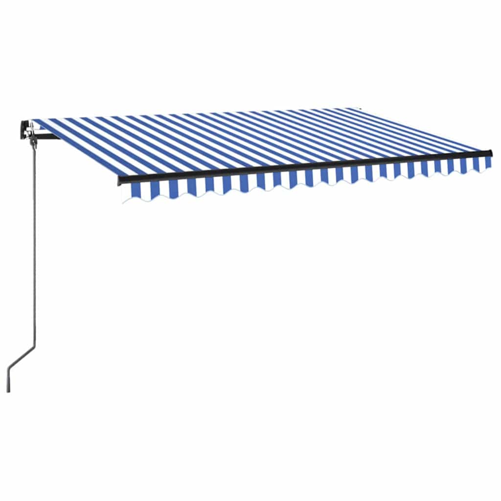 vidaXL Manual Retractable Awning with LED 450x350 cm Blue and White 2