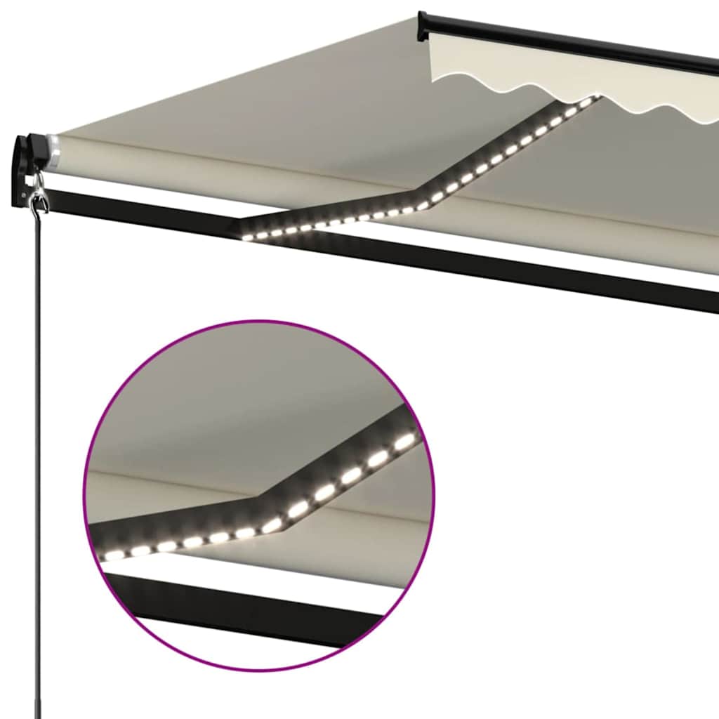 vidaXL Manual Retractable Awning with LED 450x350 cm Cream 4