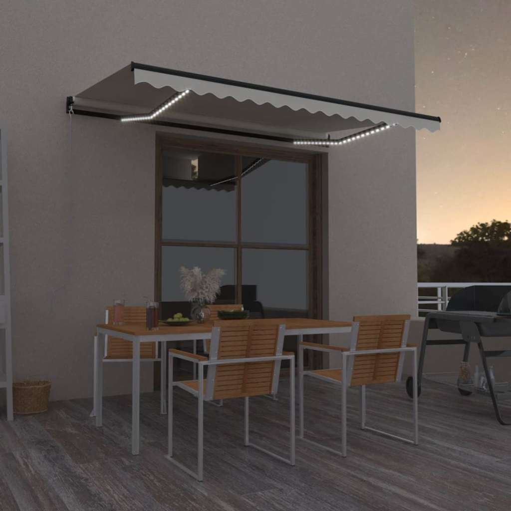 vidaXL Manual Retractable Awning with LED 450x350 cm Cream 1