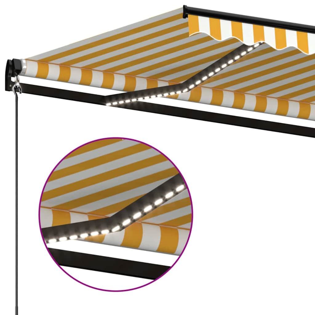 vidaXL Manual Retractable Awning with LED 450x350 cm Yellow and White 4