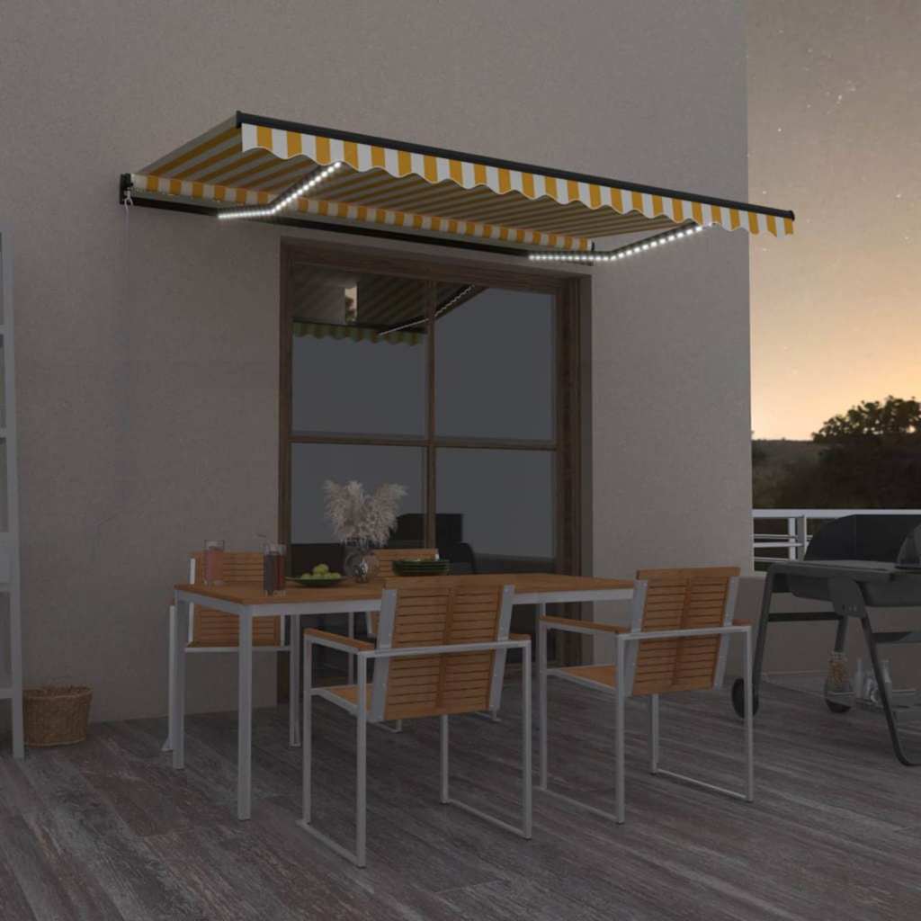 vidaXL Manual Retractable Awning with LED 450x350 cm Yellow and White 1