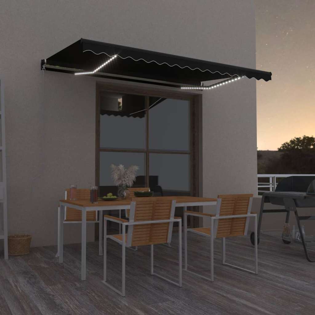 vidaXL Manual Retractable Awning with LED 450x350 cm Anthracite 1