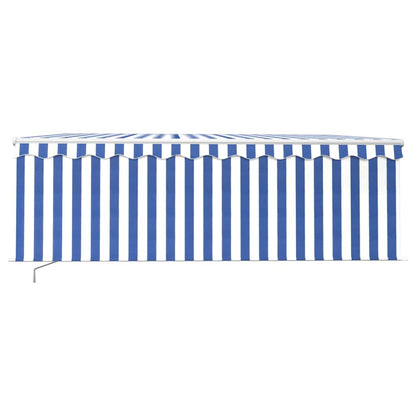 vidaXL Manual Retractable Awning with Blind 4x3m Blue&White 3