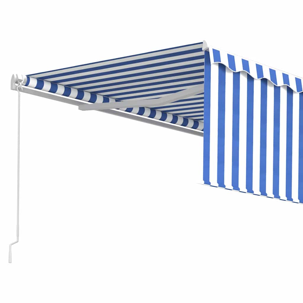 vidaXL Manual Retractable Awning with Blind 4x3m Blue&White 4