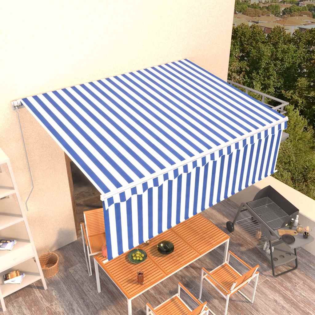 vidaXL Manual Retractable Awning with Blind 4x3m Blue&White 1