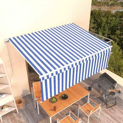 vidaXL Manual Retractable Awning with Blind 4x3m Blue&White 1
