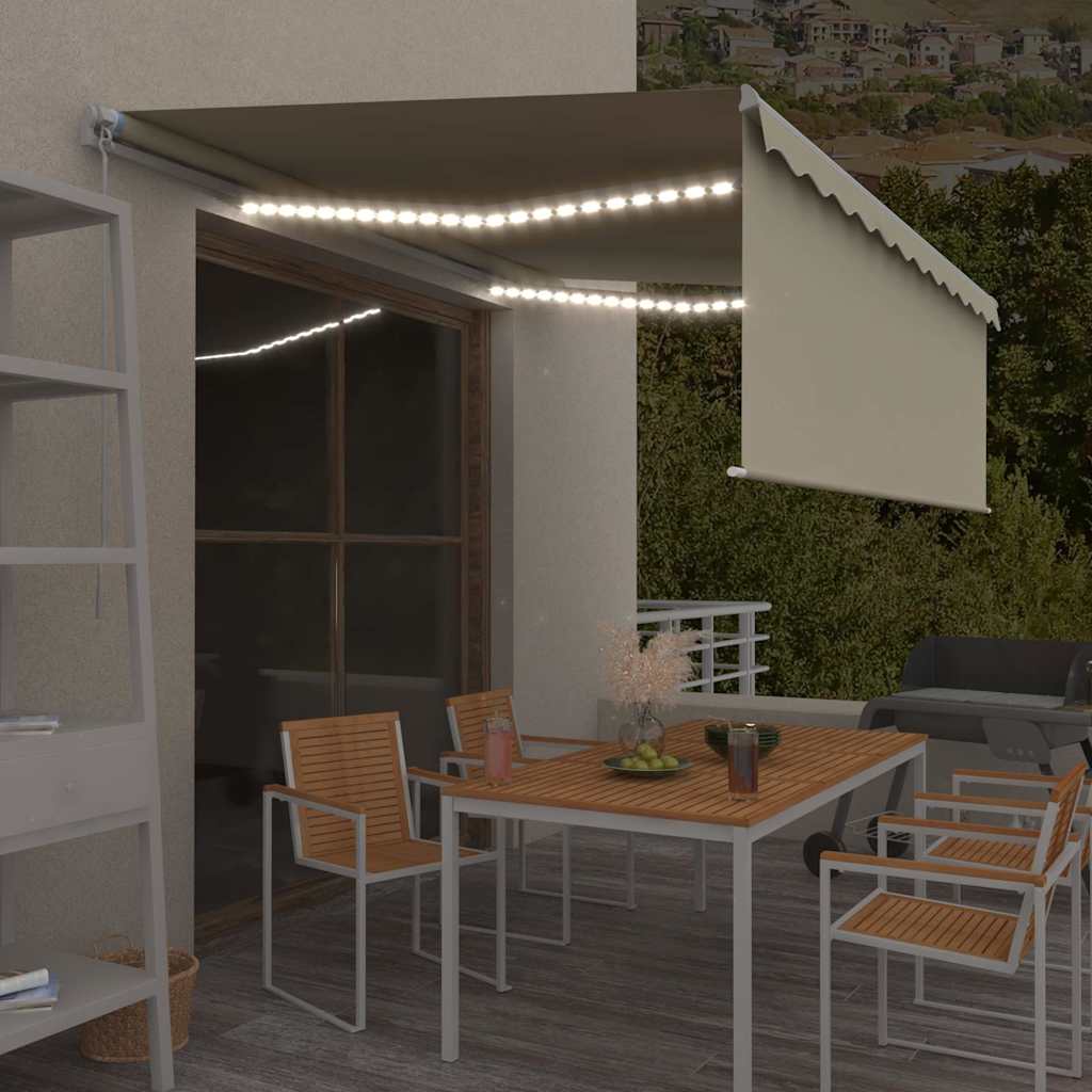 vidaXL Manual Retractable Awning with Blind&LED 4x3m Cream 1