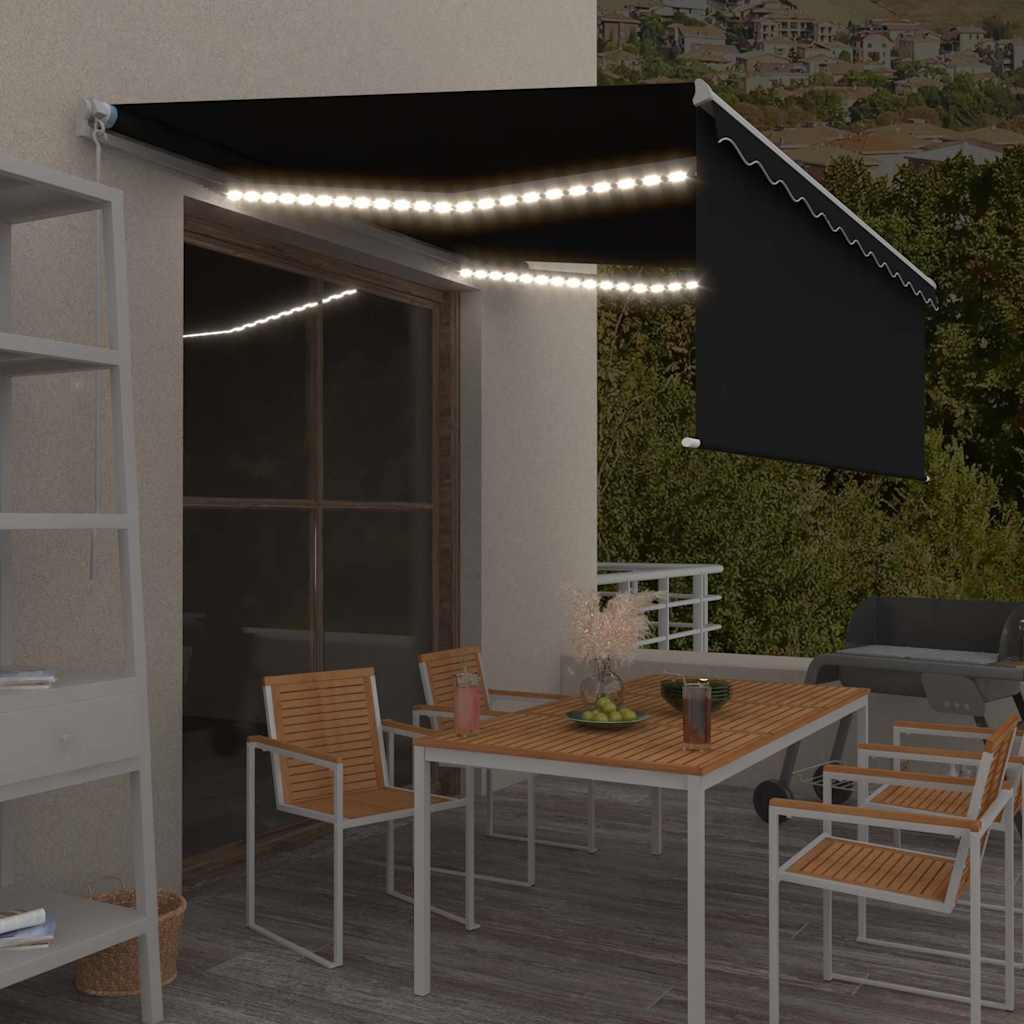 vidaXL Manual Retractable Awning with Blind&LED 4x3m Anthracite 1