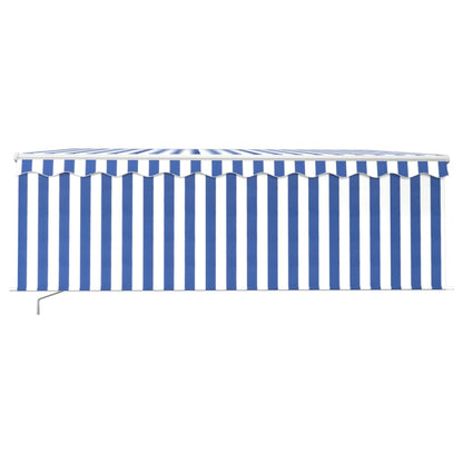 vidaXL Manual Retractable Awning with Blind&LED 4,5x3m Blue&White 3