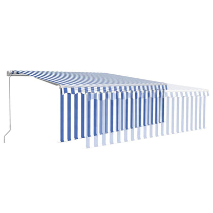 vidaXL Manual Retractable Awning with Blind&LED 4,5x3m Blue&White 6