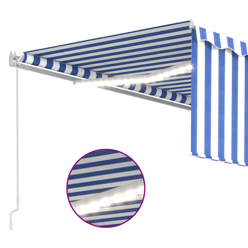 vidaXL Manual Retractable Awning with Blind&LED 4,5x3m Blue&White 4