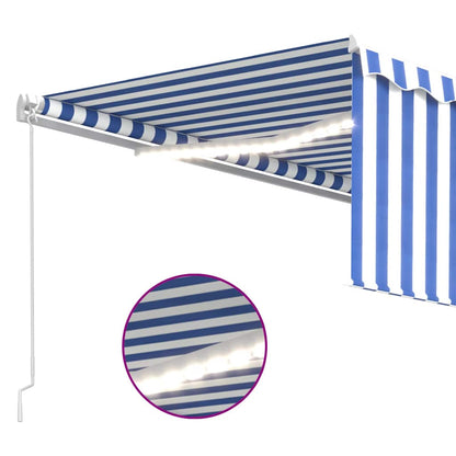 vidaXL Manual Retractable Awning with Blind&LED 4,5x3m Blue&White 4