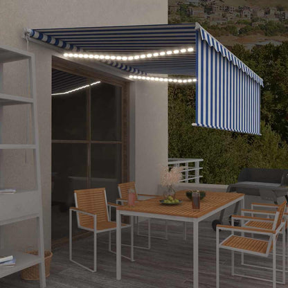 vidaXL Manual Retractable Awning with Blind&LED 4,5x3m Blue&White 1