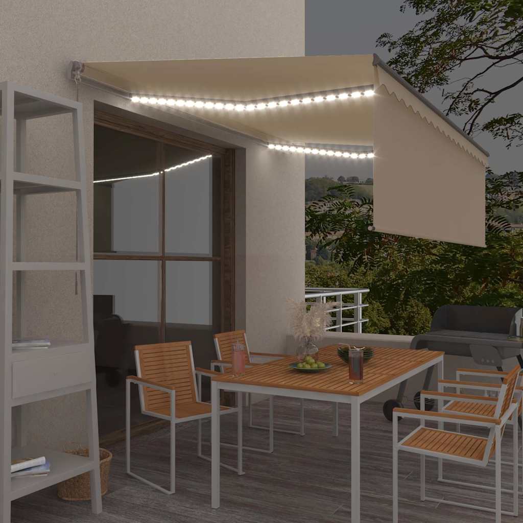 vidaXL Manual Retractable Awning with Blind&LED 4x3m Cream 1