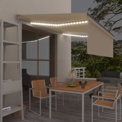 vidaXL Manual Retractable Awning with Blind&LED 4x3m Cream 1