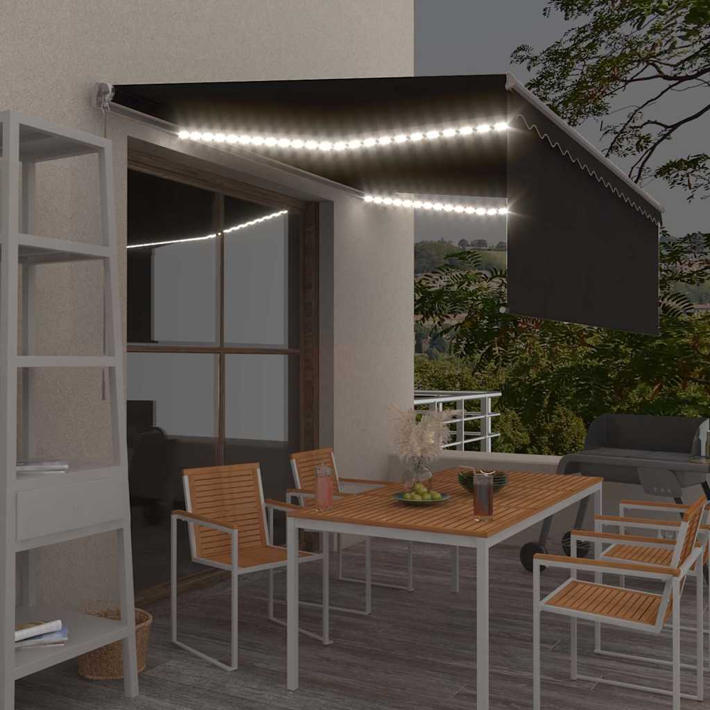vidaXL Manual Retractable Awning with Blind&LED 4x3m Anthracite 1