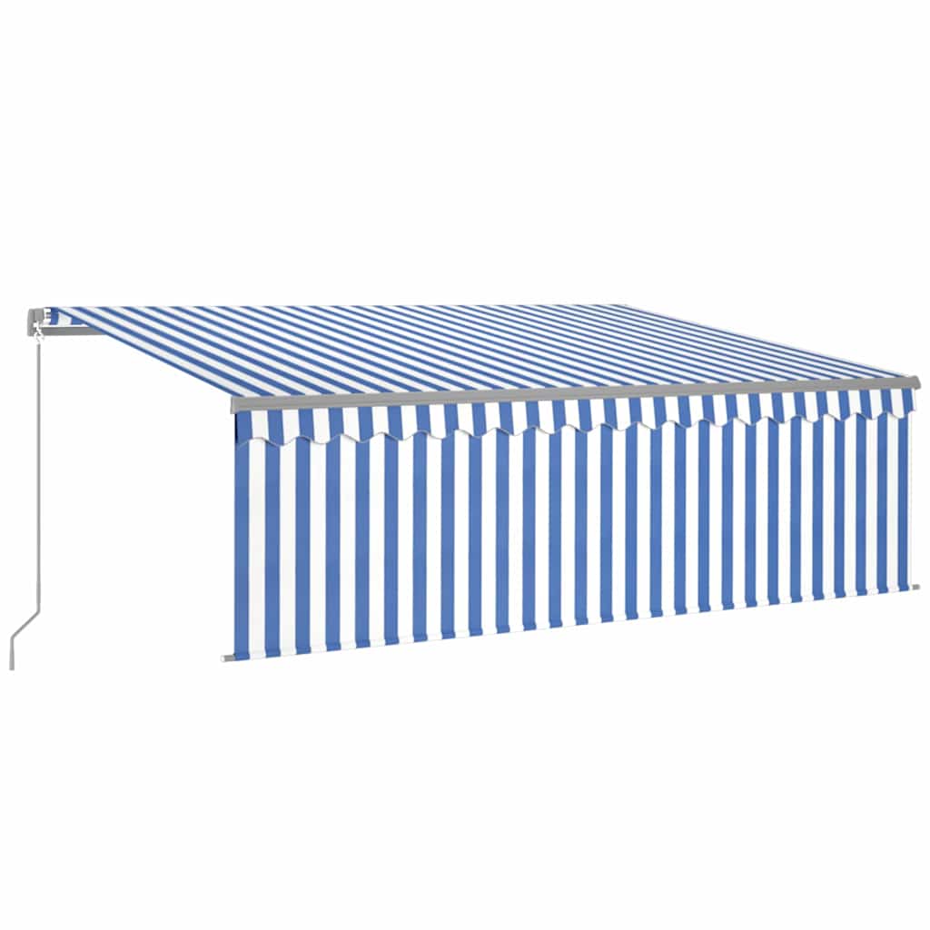 vidaXL Manual Retractable Awning with Blind&LED 4,5x3m Blue&White 2