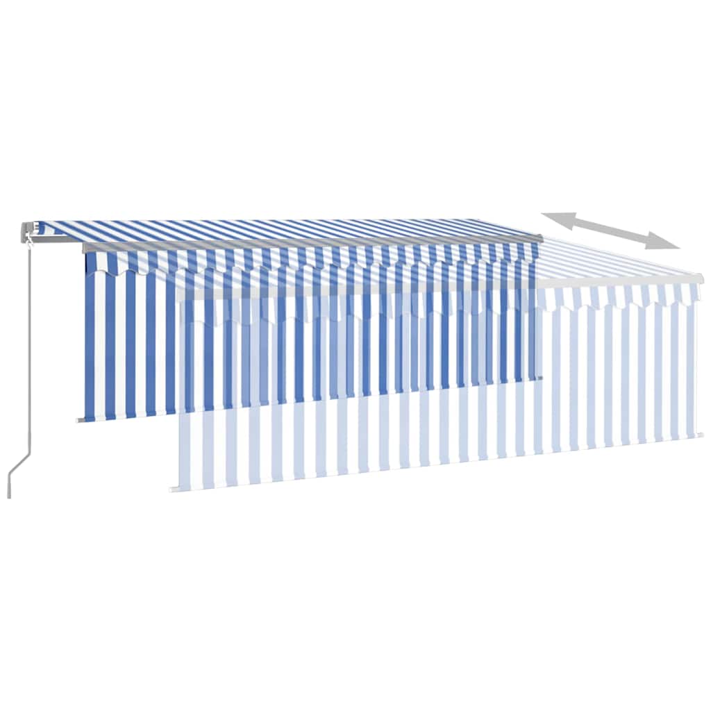 vidaXL Manual Retractable Awning with Blind&LED 4,5x3m Blue&White 6