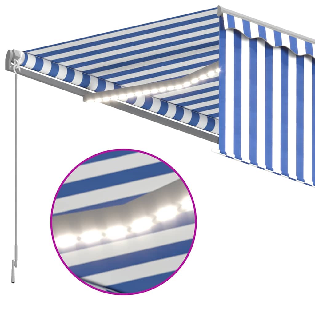 vidaXL Manual Retractable Awning with Blind&LED 4,5x3m Blue&White 4