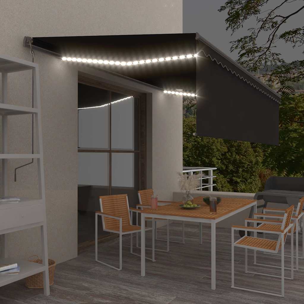 vidaXL Manual Retractable Awning with Blind&LED 5x3m Anthracite 1