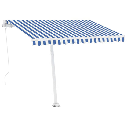 vidaXL Manual Retractable Awning with LED 300x250 cm Blue and White