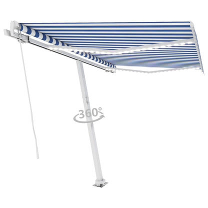 vidaXL Manual Retractable Awning with LED 300x250 cm Blue and White