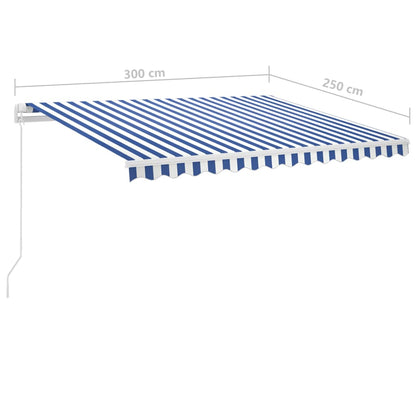 vidaXL Manual Retractable Awning with LED 300x250 cm Blue and White