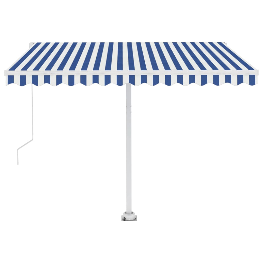 vidaXL Manual Retractable Awning with LED 300x250 cm Blue and White