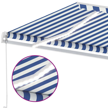 vidaXL Manual Retractable Awning with LED 300x250 cm Blue and White