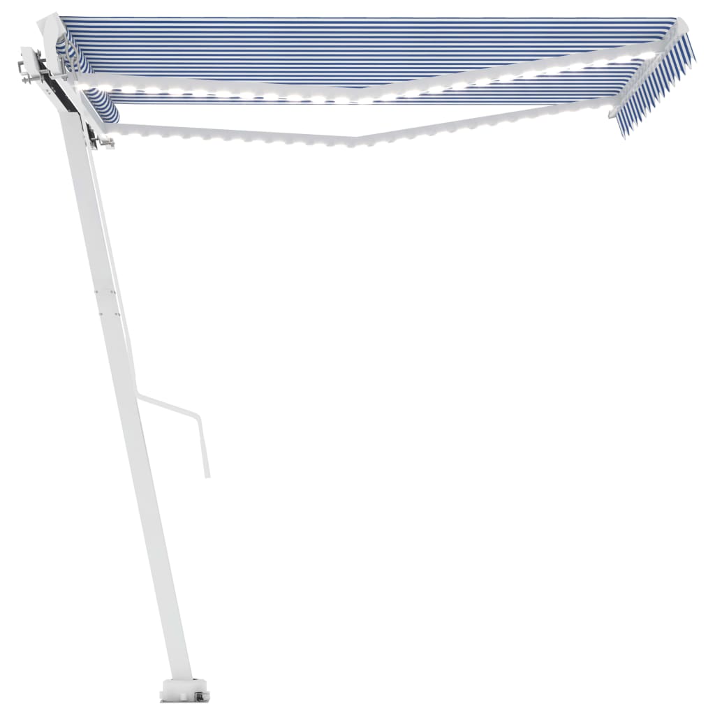 vidaXL Manual Retractable Awning with LED 300x250 cm Blue and White