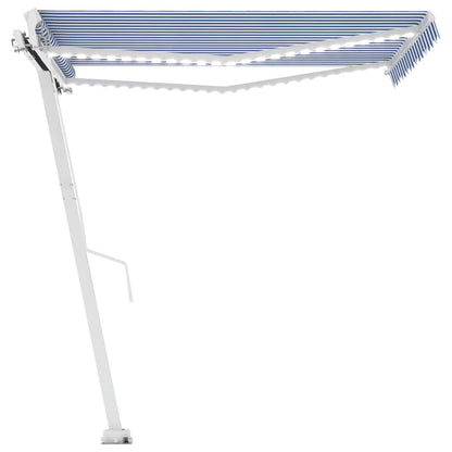 vidaXL Manual Retractable Awning with LED 300x250 cm Blue and White