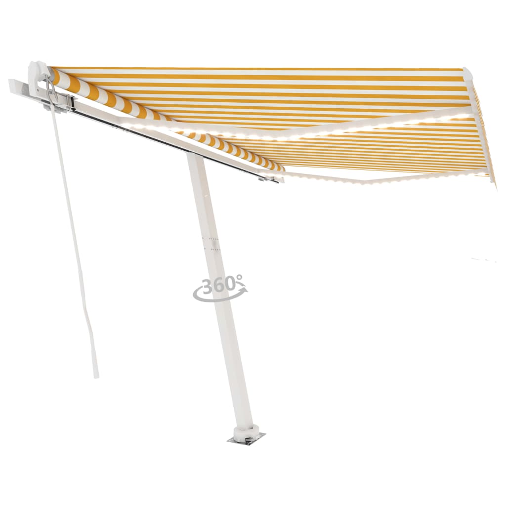 vidaXL Manual Retractable Awning with LED 300x250 cm Yellow and White