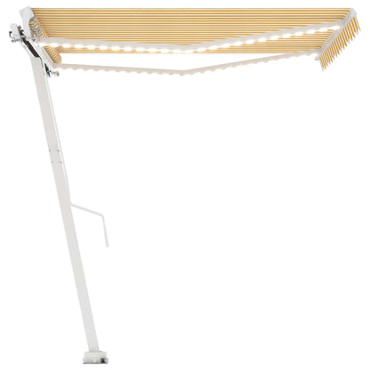 vidaXL Manual Retractable Awning with LED 300x250 cm Yellow and White