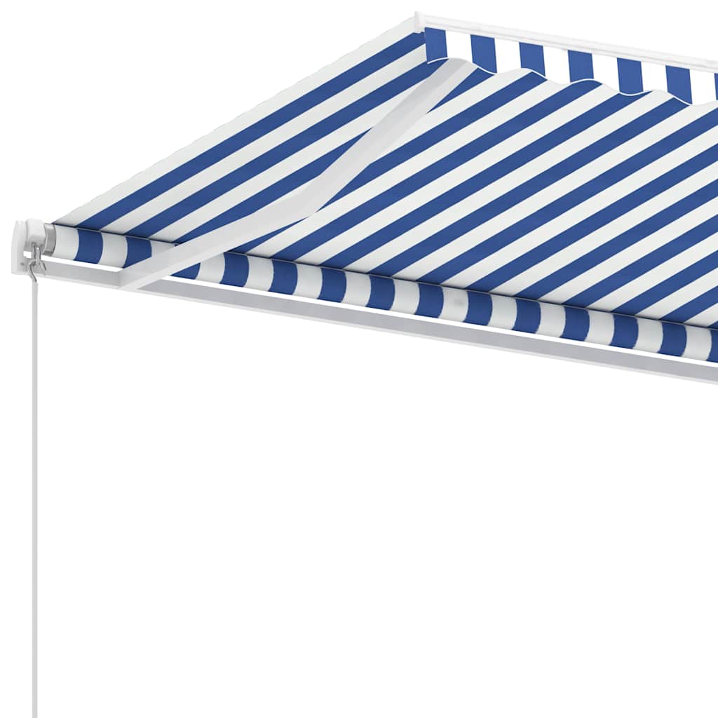 Manual Awning 4 x 3 m 100% Polyester Drop 300 cm Blue and white