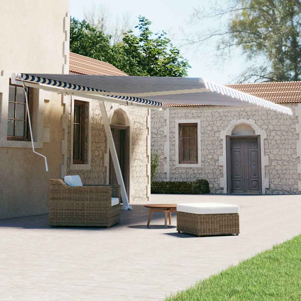 Manual Awning 4 x 3 m 100% Polyester Drop 300 cm Blue and white